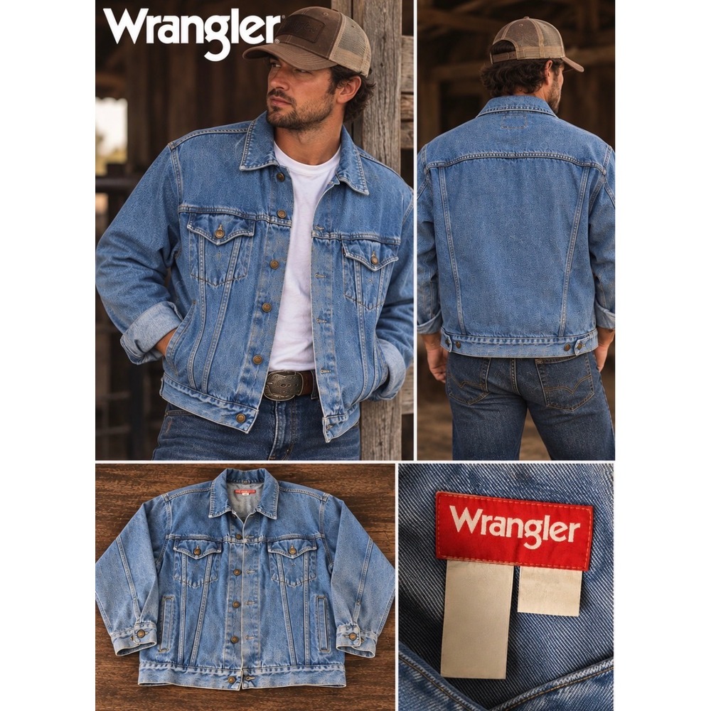 Wrangler Hero Denim Trucker Jacket Large Blue 622814W retro Vintage